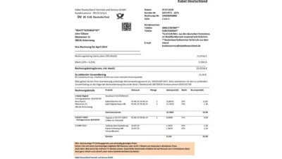 Germany TV Cabel Utility Bill Word And PDF Template