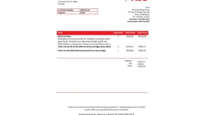 Rwanda Energy Group electricity utility bill template