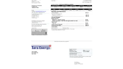 USA Texas Tara Energy utility bill template