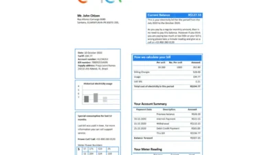 Brazil ENEL electricity utility bill template in Word and PDF format