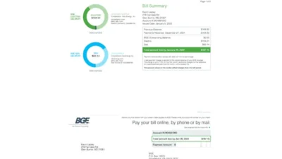 USA Maryland Baltimore Gas and Electric (BGE) utility bill template