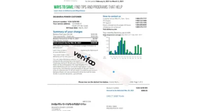 USA Delaware Delmarva Power Utility Bill word And Pdf Template
