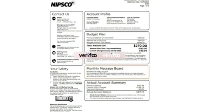 NIPSCO (Northern Indiana Public Service Company) utility bill editable template