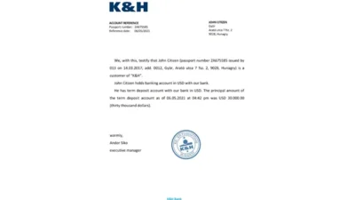 Hungary K&H Bank Reference Letter Template Version 2