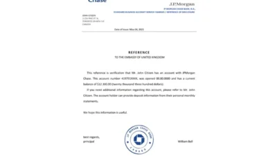 JPMorgan Chase Bank Reference Letter Template