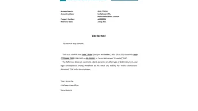 Ecuador Banco Bolivariano Bank Reference Letter Template