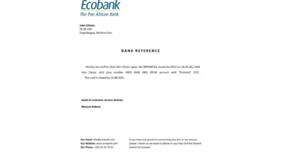 Burkina Faso Ecobank Bank Reference Letter Template