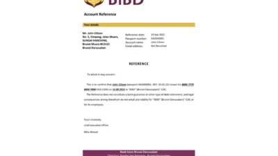 Brunei Islam Darussalam Bank Reference Letter Template