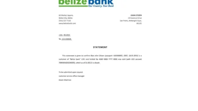 Belize Belizebank Bank Reference Letter Template