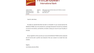 Canada CIBC Bank Reference Letter Template
