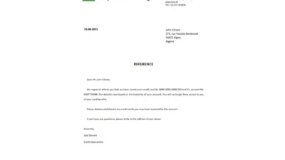 Algeria Banque Nationale d’Algérie (BNA) bank reference letter