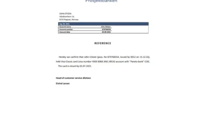 Norway Pareto Bank account closure reference letter template in Word and PDF format