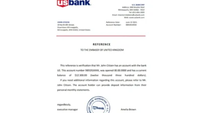 USA US Bank Account reference letter template in Word and PDF format