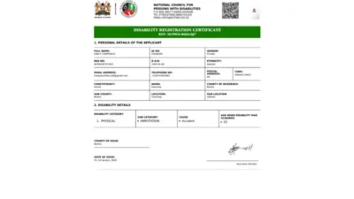 Kenya Disability Registration Certificate Template in word and pdf format