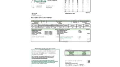 USA New Hampshire Electric Co-op Electricity Utility Bill Word And PDF Template