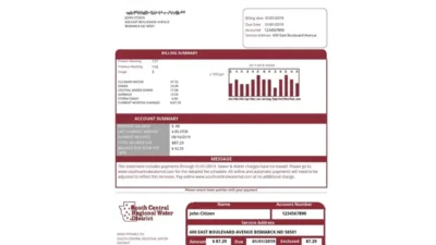 USA North Dakota South Central Regional Water District Utility Bill Word And PDF Template