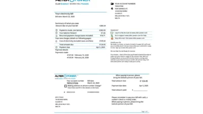 Malta AlterPower Malta Utility Bill Word And PDF Template