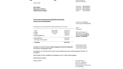 Germany Energis Utility Bill Word And PDF Template