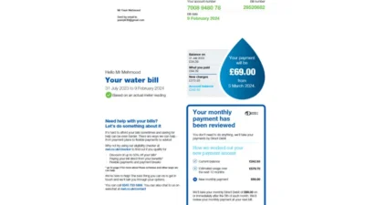 United Kingdom Northumbrian Water utility bill Template (2024 version)