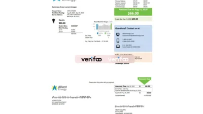 USA Wisconsin Alliant Energy electricity utility bill Template