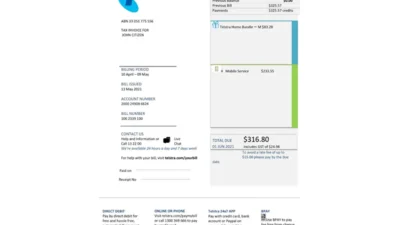 Australia Telstra telecommunications utility bill template