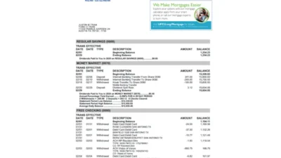USA Texas UFCU Bank Statement pdf template