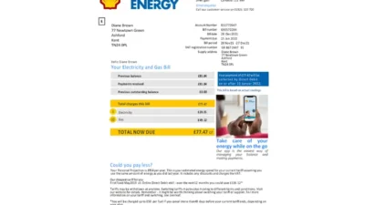 Shell Energy Electricity and Gas Bill PDF Template