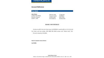 India Federal Bank Reference Letter Template Version 2