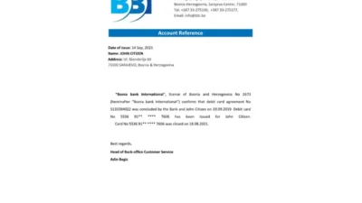Bosnia and Herzegovina Bosna Bank Reference Letter Template
