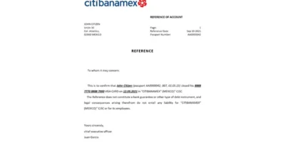 Mexico Citibanamex Bank Reference Letter Template