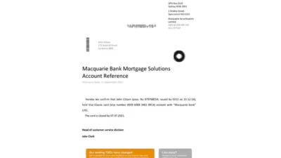 Australia Macquarie Bank Reference Letter Template