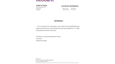 Belgium Beobank Bank Reference Letter Template