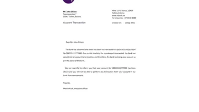 Estonia Inbank Bank Reference Letter Template