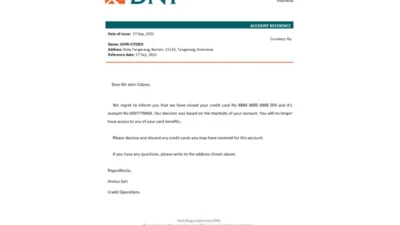 Indonesia Negara Bank Reference Letter Template