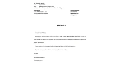 Colombia Scotiabank Colpatria Bank Reference Letter Template