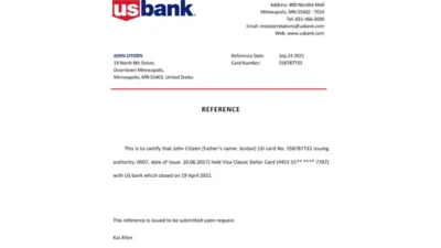 USA US Bank bank account closure reference letter