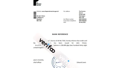 United Kingdom The Pension Service bank reference letter template