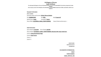 Guatemala death certificate PSD Template