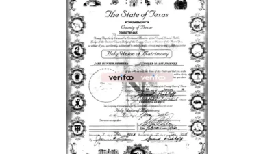 USA Texas Marriage Certificate Template