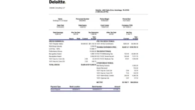 Deloitte Paystub Template in word And PDF Format