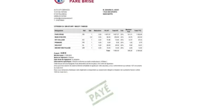 France Univers Pare Brise Invoice Word And PDF Template
