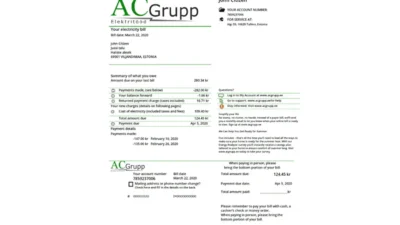 Estonia AC Grupp OÜ Electricity Utility Bill Word And PDF Template