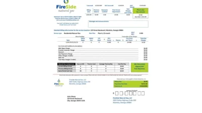 USA California FireSide natural gas utility bill template in Word and PDF format