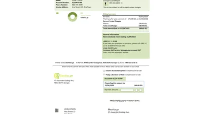 Georgia Electrics.ge Electricity Bill Word And PDF Template