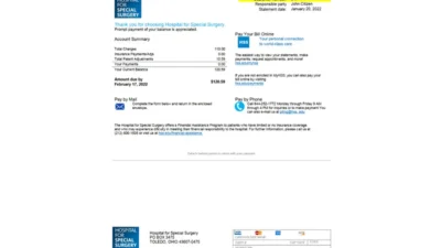 USA Ohio Hospital For Special Surgery utility bill template