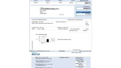 Australia Sydney Water utility bill Word and PDF template