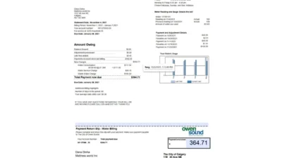 Canada Owen Sound Water bill in word and pdf Format