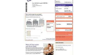 Australian Powerdirect electricity utility bill Word and PDF Template