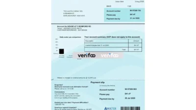 Australia Water Use and Service Charge Bill template