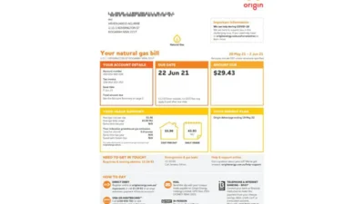 Australia Origin Natural Gas Invoice